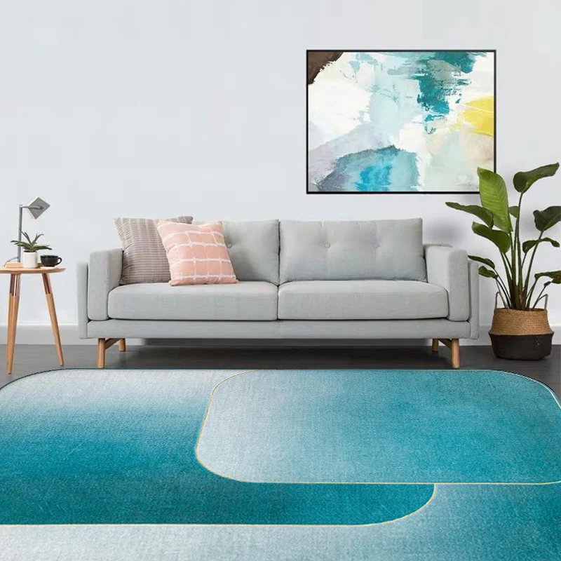 Modernistischer Teppich mit Ombre-Muster, blauer Polyester-Teppich, rutschfest, haustierfreundlich, waschbar, Teppich für...