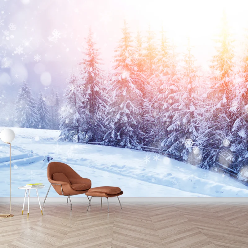 Modernistisches Sonnenlicht-Schnee-Zypressen-Wandbild für Wohnzimmer, individuelle Wanddekoration Rosa Clearhalo