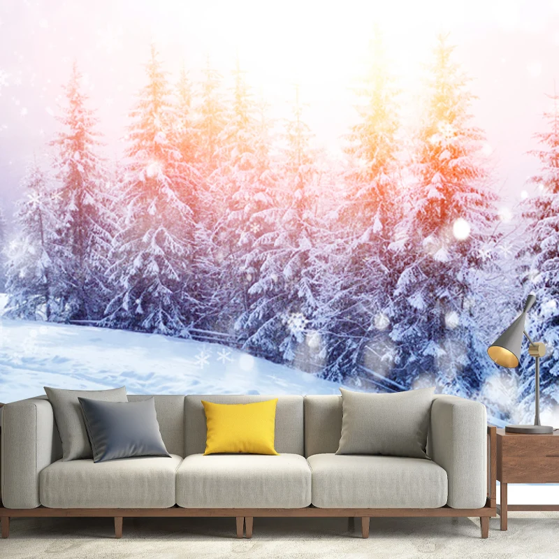Modernistisches Sonnenlicht-Schnee-Zypressen-Wandbild für Wohnzimmer, individuelle Wanddekoration Rosa Clearhalo
