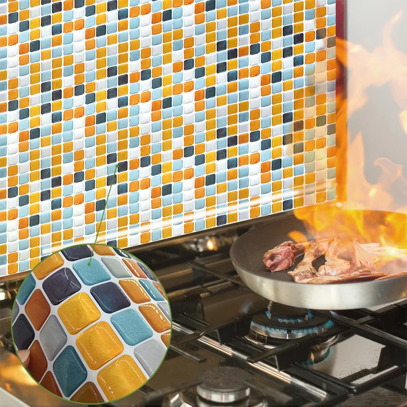 Mosaikfliesen-Tapetenpaneele, gelbe PVC-Wandkunst, leicht abziehbar, 14,6' L x 5,1" B Clearhalo