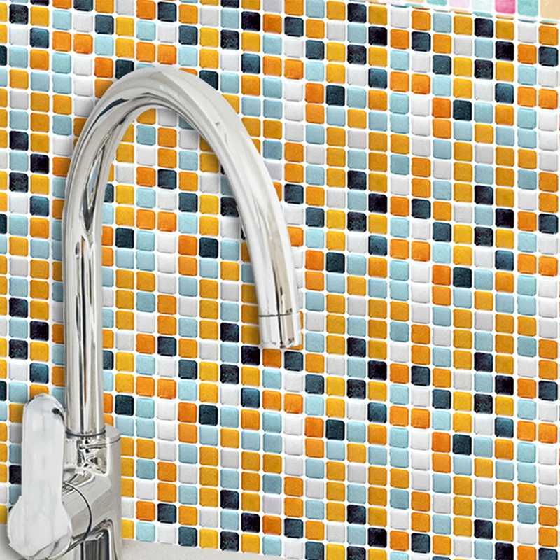Mosaikfliesen-Tapetenpaneele, gelbe PVC-Wandkunst, leicht abziehbar, 14,6' L x 5,1" B Clearhalo