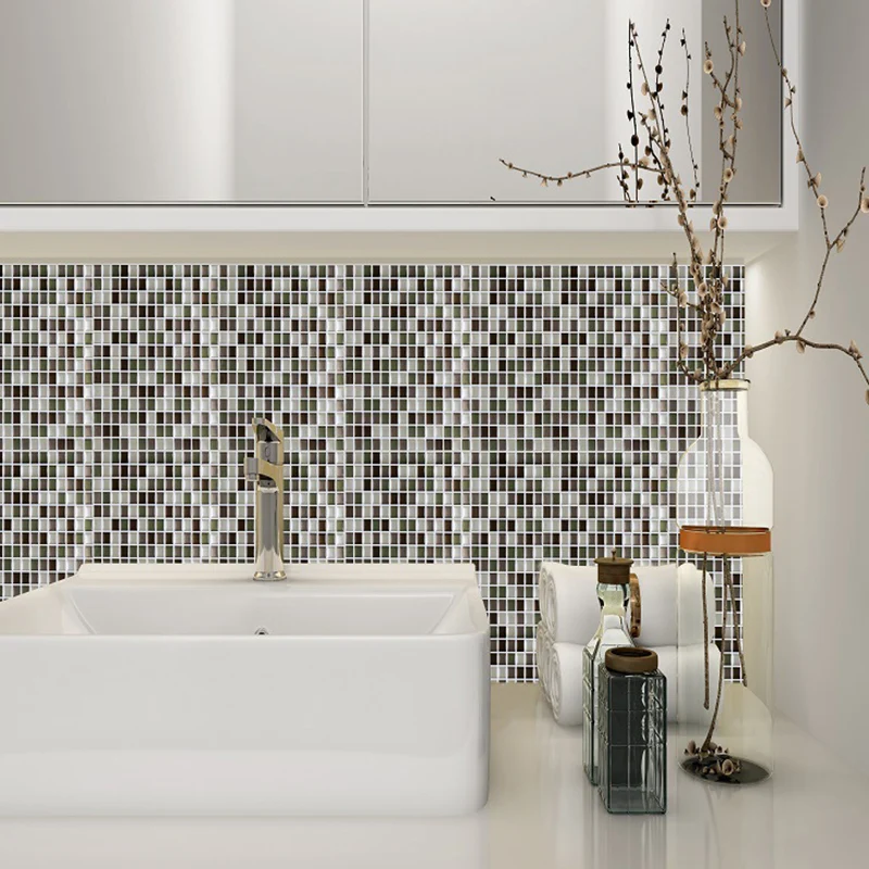 Mosaikfliesen-Tapetenpaneel-Set, graue PVC-Wandkunst, abziehen und aufkleben, 9,8 Fuß L x 9,8 Zoll B Clearhalo