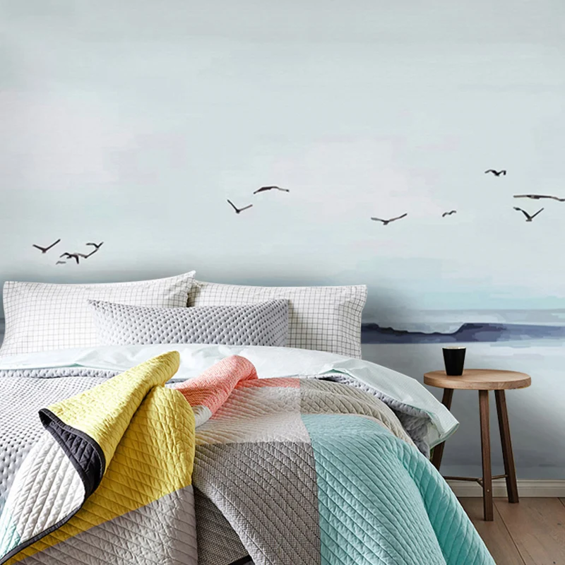 Möwen-Wanddekoration Blau und Weiß, zeitgenössische Wandtapete für Gästezimmer Clearhalo
