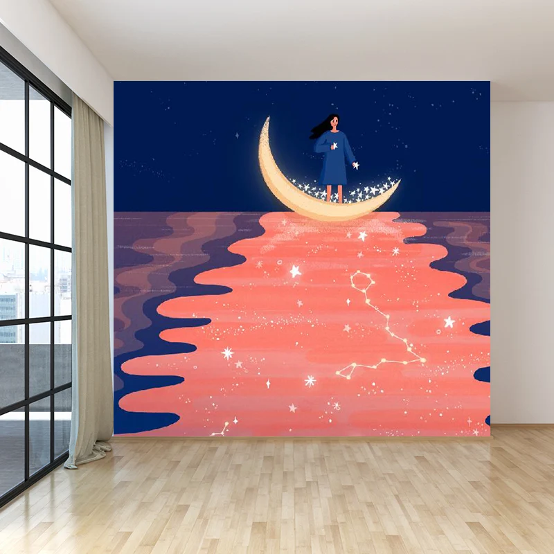 Mysteriöse Mond- und Weltraum-Wandtapete, moderne Wandverkleidung aus Vliesstoff Clearhalo