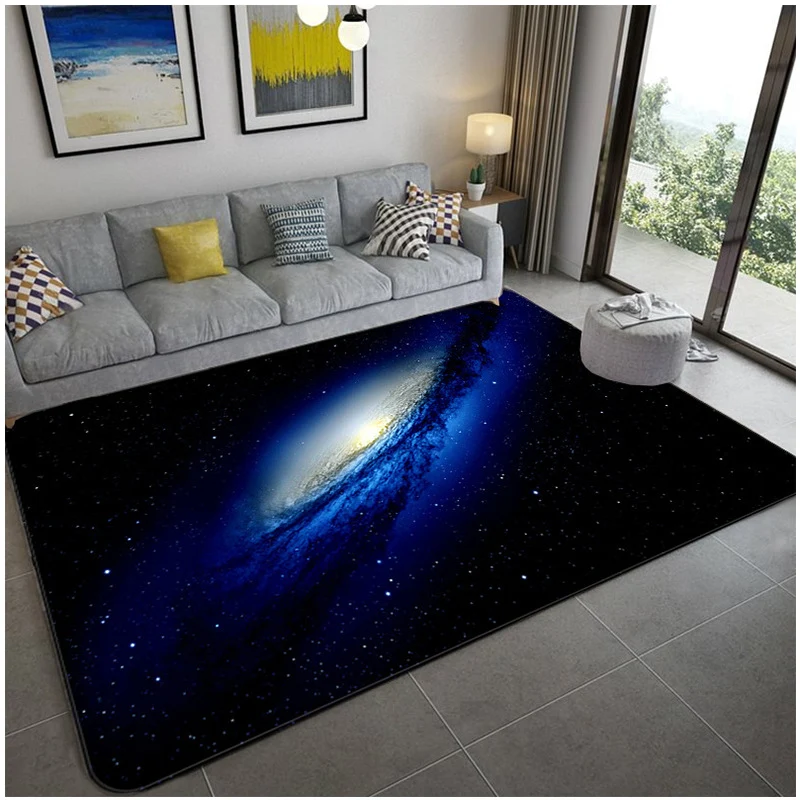 Mystical Galaxy 3D-Grafik-Teppich, blau-schwarzer Polypropylen-Teppich, rutschfeste Rückseite, waschbar, schmutzabweisende...