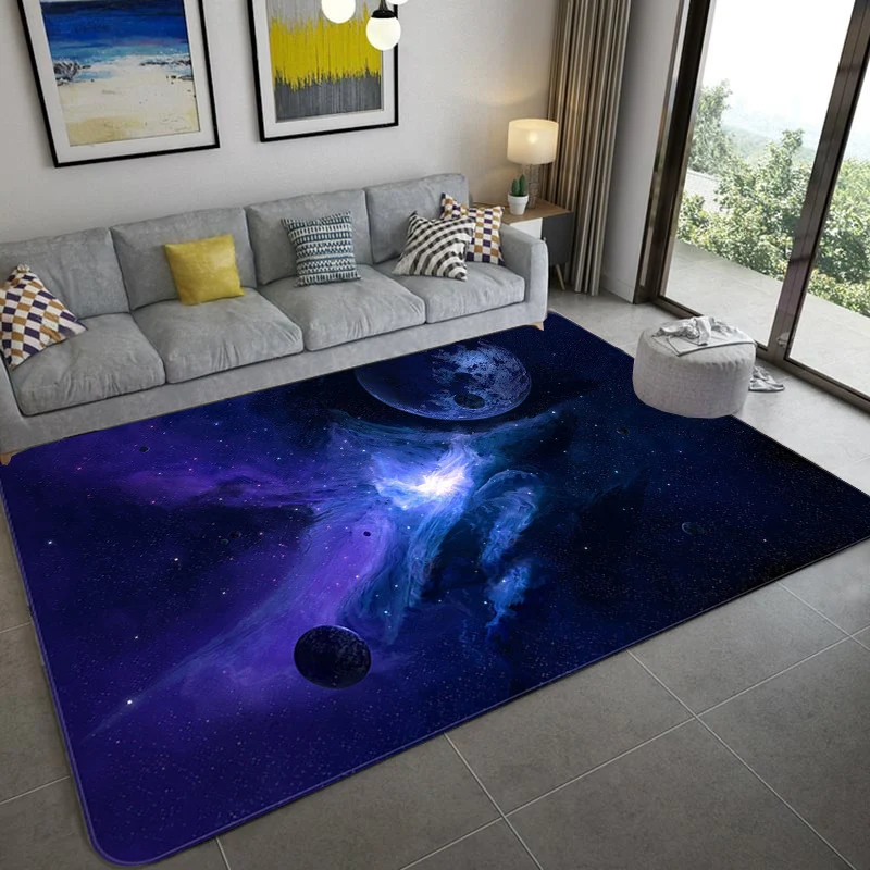 Mystical Galaxy 3D-Grafik-Teppich, blau-schwarzer Polypropylen-Teppich, rutschfeste Rückseite, waschbar, schmutzabweisende...