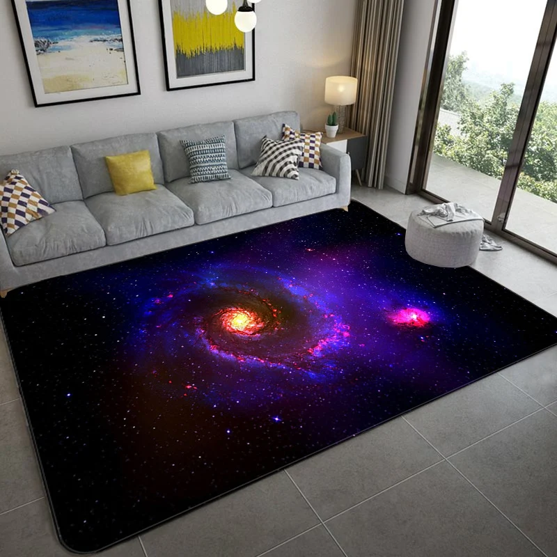 Mystical Galaxy 3D-Grafik-Teppich, blau-schwarzer Polypropylen-Teppich, rutschfeste Rückseite, waschbar, schmutzabweisende...