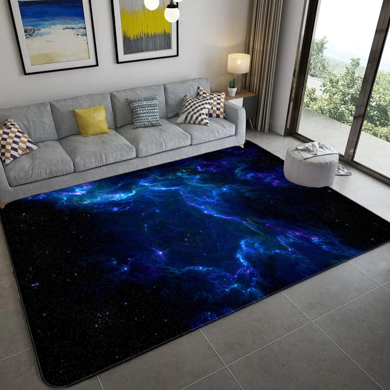 Mystical Galaxy 3D-Grafik-Teppich, blau-schwarzer Polypropylen-Teppich, rutschfeste Rückseite, waschbar, schmutzabweisende...