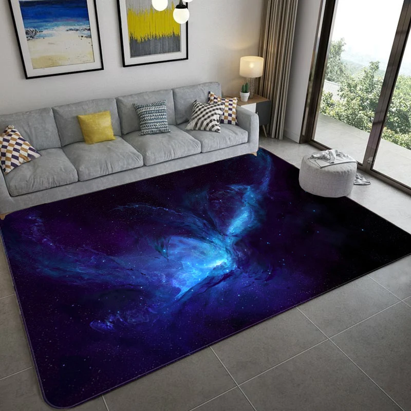 Mystical Galaxy 3D-Grafik-Teppich, blau-schwarzer Polypropylen-Teppich, rutschfeste Rückseite, waschbar, schmutzabweisende...