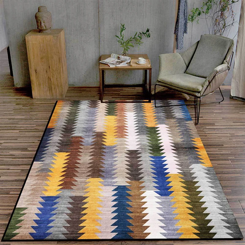 Neuartiger Colorblock-Teppich, mehrfarbiger Polyester-Teppich, maschinenwaschbarer, rutschfester Teppich für Schlafzimmer...
