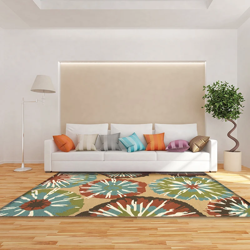 Neuartiger Teppich mit Blumenmuster, gelber und blauer Polyester-Teppich, maschinenwaschbarer, rutschfester Teppich für Sc...