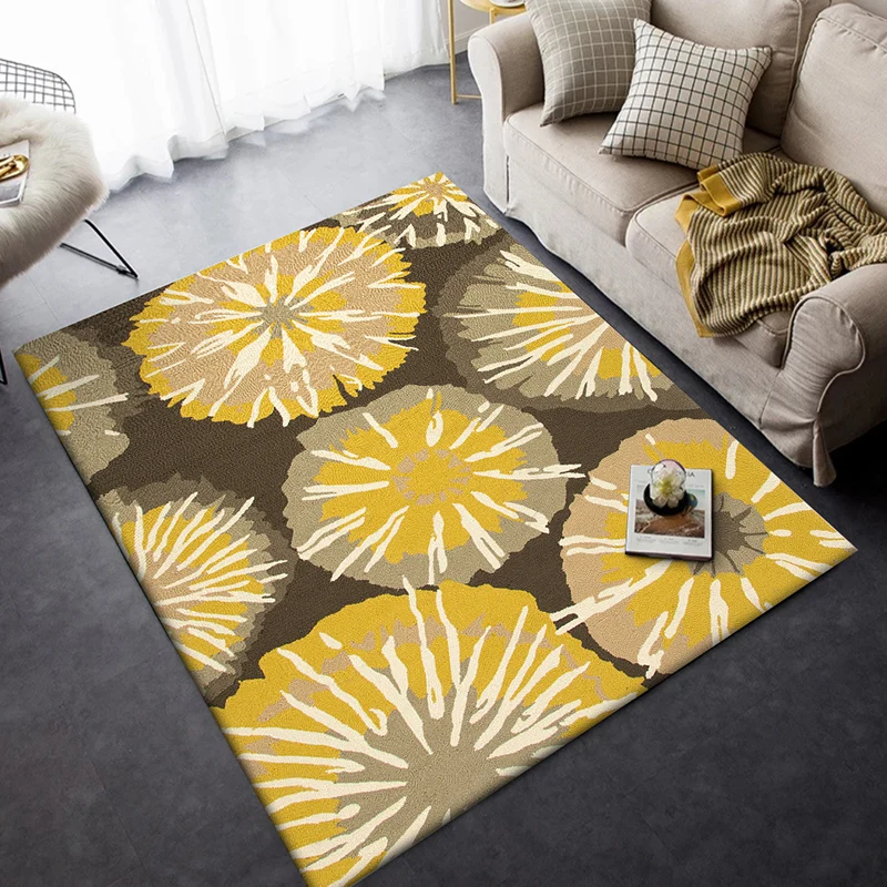 Neuartiger Teppich mit Blumenmuster, gelber und blauer Polyester-Teppich, maschinenwaschbarer, rutschfester Teppich für Sc...