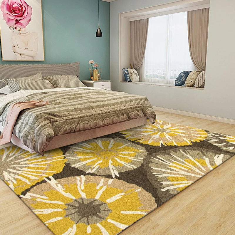 Neuartiger Teppich mit Blumenmuster, gelber und blauer Polyester-Teppich, maschinenwaschbarer, rutschfester Teppich für Sc...