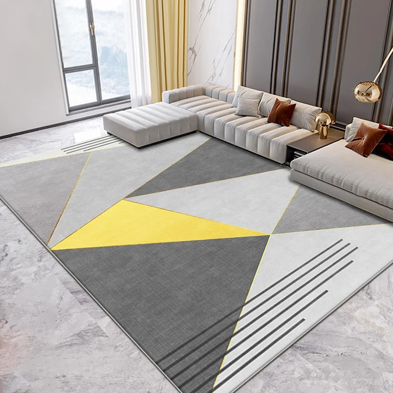 Neuartiger Teppich mit geometrischem Muster, gelb und grau, moderner Teppich, Polyester, waschbar, haustierfreundlich, rut...