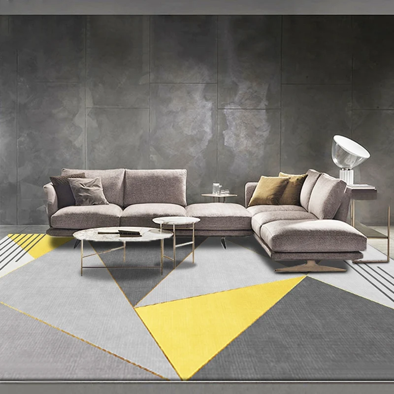 Neuartiger Teppich mit geometrischem Muster, gelb und grau, moderner Teppich, Polyester, waschbar, haustierfreundlich, rut...