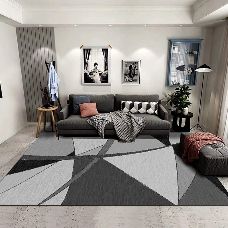 Neuartiger Teppich mit geometrischem Muster, grauer und schwarzer Polyester-Teppich, waschbarer, haustierfreundlicher, rut...