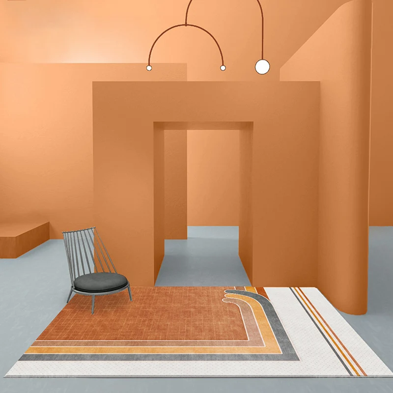 Neuartiger Teppich mit geometrischem Muster und kariertem orangefarbenem Polyester-Teppich, rutschfeste Unterseite, waschb...