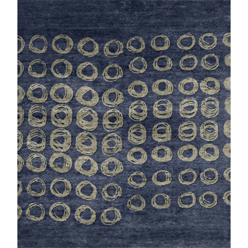 Neuartiger Wohnzimmerteppich Blau mit geometrischem Kreisdruck, Polyester, rutschfeste Rückseite, waschbarer Teppich Clear...