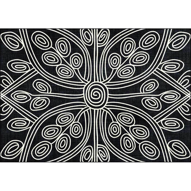 Neuartiger Wohnzimmerteppich Schwarz mit geometrischem Liniendruck, waschbarer Teppich aus Polyester mit rutschfester Rück...