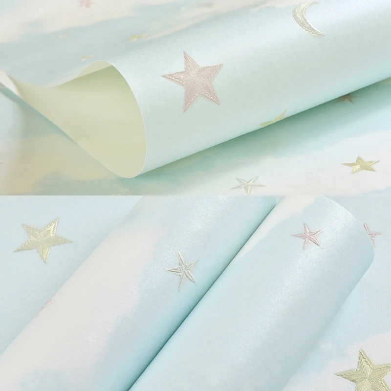 Nicht gewebte, unbeklebte Wandverkleidung für Kinderzimmer mit Mond und Sternen, 31 Fuß L x 20,5 Zoll B Clearhalo