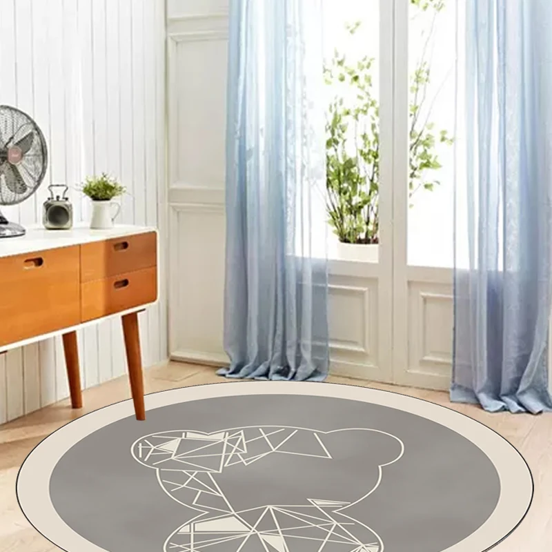 Niedlicher Kinderteppich Grau und Braun mit Tierbären-Geometriemuster, schmutzabweisender Teppich aus Polyester für das Ki...