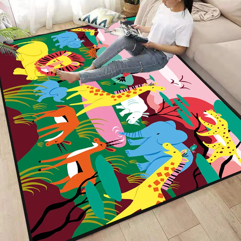 Niedlicher Teppich für Kinderzimmer, mehrfarbig, Cartoon-Druck, Synthetik, rutschfeste Rückseite, pflegeleichter Teppich C...