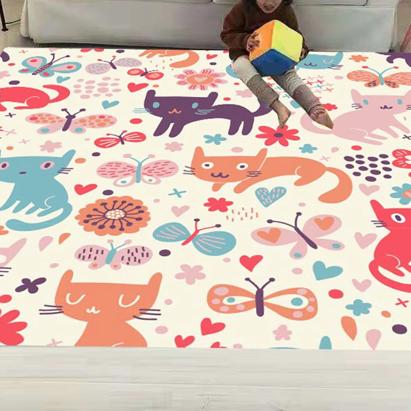 Niedlicher Teppich für Kinderzimmer, mehrfarbig, Cartoon-Druck, Synthetik, rutschfeste Rückseite, pflegeleichter Teppich C...