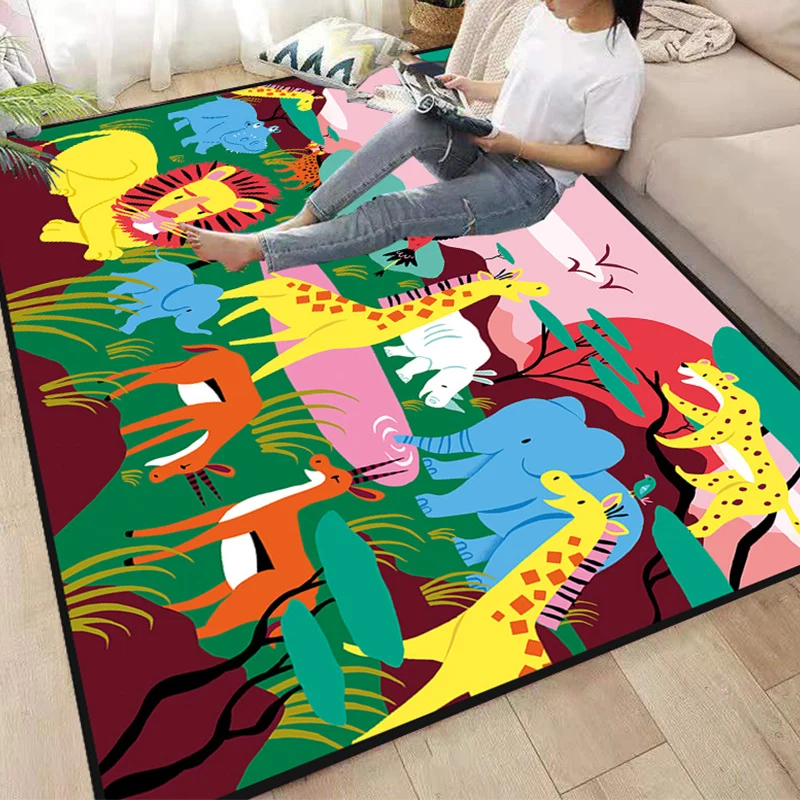 Niedlicher Teppich für Kinderzimmer, mehrfarbig, Cartoon-Druck, Synthetik, rutschfeste Rückseite, pflegeleichter Teppich C...