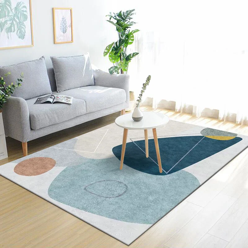 Nordic Colorblock Line Art Teppich, mehrfarbiger Synthetikteppich, maschinenwaschbar, haustierfreundlich, rutschfester Tep...