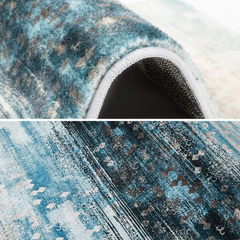 Nordic Colorblock Line Art Teppich, mehrfarbiger Synthetikteppich, maschinenwaschbar, haustierfreundlich, rutschfester Tep...