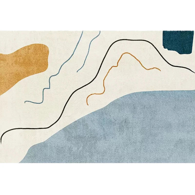 Nordic Colorblock Line Art Teppich, mehrfarbiger Synthetikteppich, maschinenwaschbar, haustierfreundlich, rutschfester Tep...