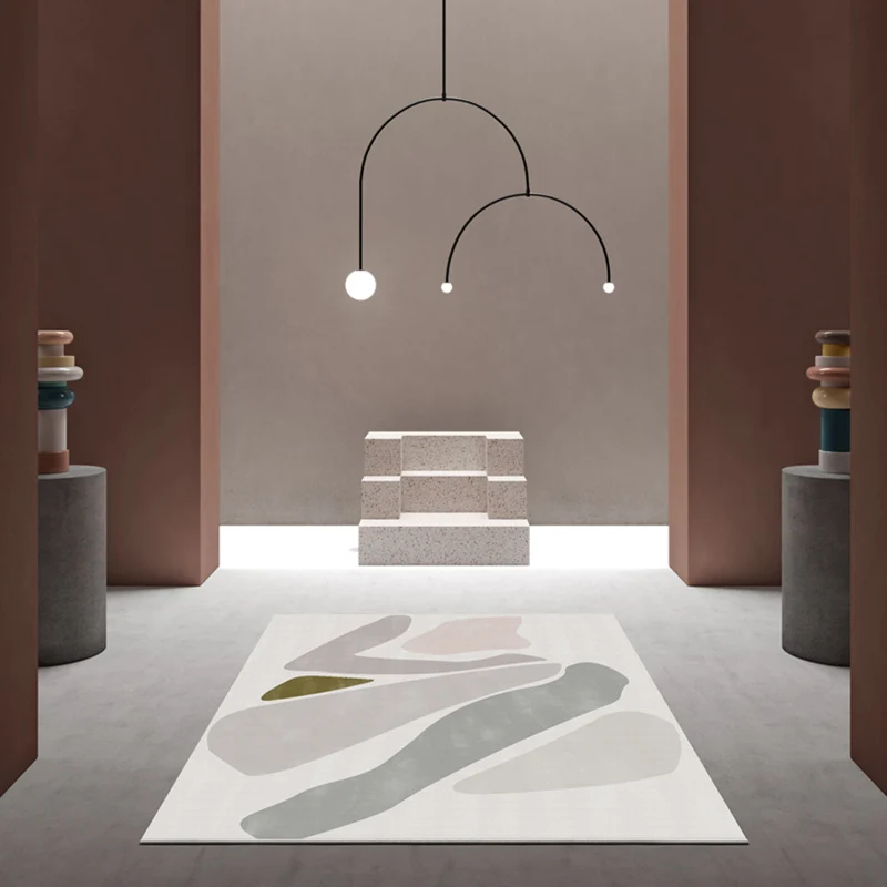 Nordic Morandi Colorblocking-Teppich, mehrfarbiger Polypropylen-Teppich, rutschfeste Rückseite, schmutzabweisend, haustier...