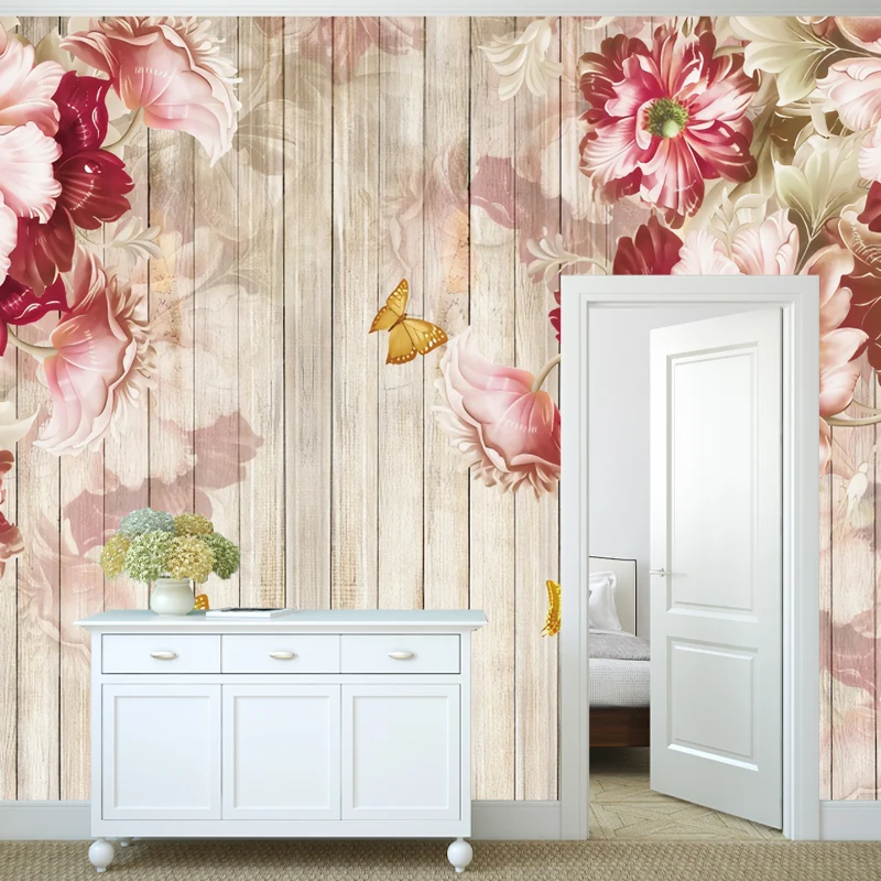 Nordische Blüten-Wandverkleidung für Akzentwand, personalisiertes Wandbild Pastellrosa Clearhalo