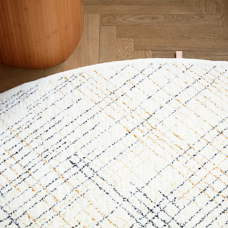 Nordischer Deko-Teppich, beige, kariert, bedruckt, Innenteppich, Polyester, rutschfeste Rückseite, pflegeleichter Teppich...