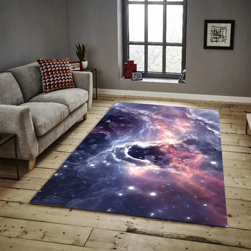 Nordischer moderner Teppich lila Weltraum-Galaxie-Muster, Teppich aus Polyester, schmutzabweisender Teppich für Heimdekora...