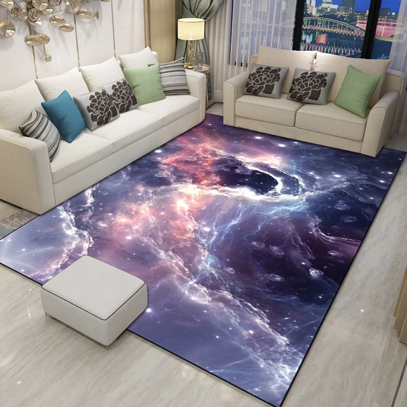 Nordischer moderner Teppich lila Weltraum-Galaxie-Muster, Teppich aus Polyester, schmutzabweisender Teppich für Heimdekora...