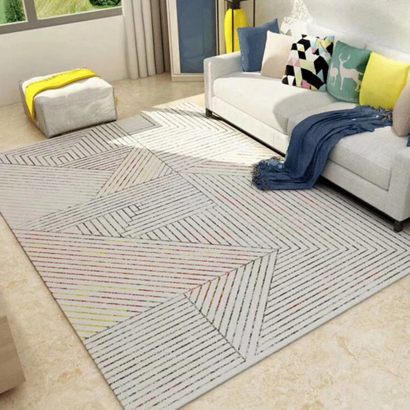 Nordischer Wohnzimmerteppich, mehrfarbiger Teppich mit geometrischem Druck, synthetischer, haustierfreundlicher, pflegelei...