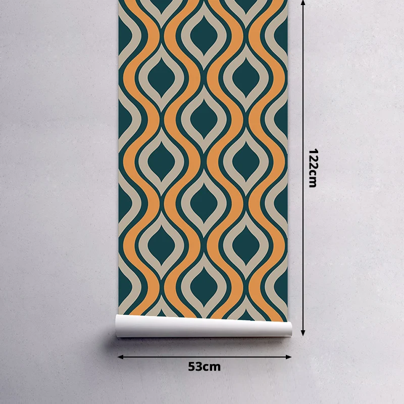 Ogee-Tapetenpaneele zum Abziehen und Aufkleben, moderne PVC-Wanddekoration für den Flur, Beige und Blau Clearhalo