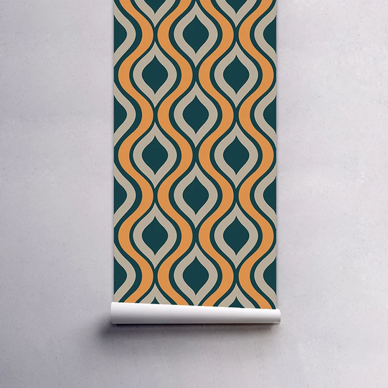 Ogee-Tapetenpaneele zum Abziehen und Aufkleben, moderne PVC-Wanddekoration für den Flur, Beige und Blau Clearhalo