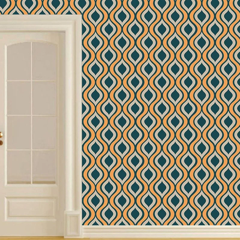 Ogee-Tapetenpaneele zum Abziehen und Aufkleben, moderne PVC-Wanddekoration für den Flur, Beige und Blau Clearhalo