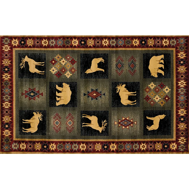 Olden Wohnzimmerteppich, mehrfarbiger Teppich mit Tiermuster, Synthetik, rutschfeste Rückseite, waschbarer, schmutzabweise...