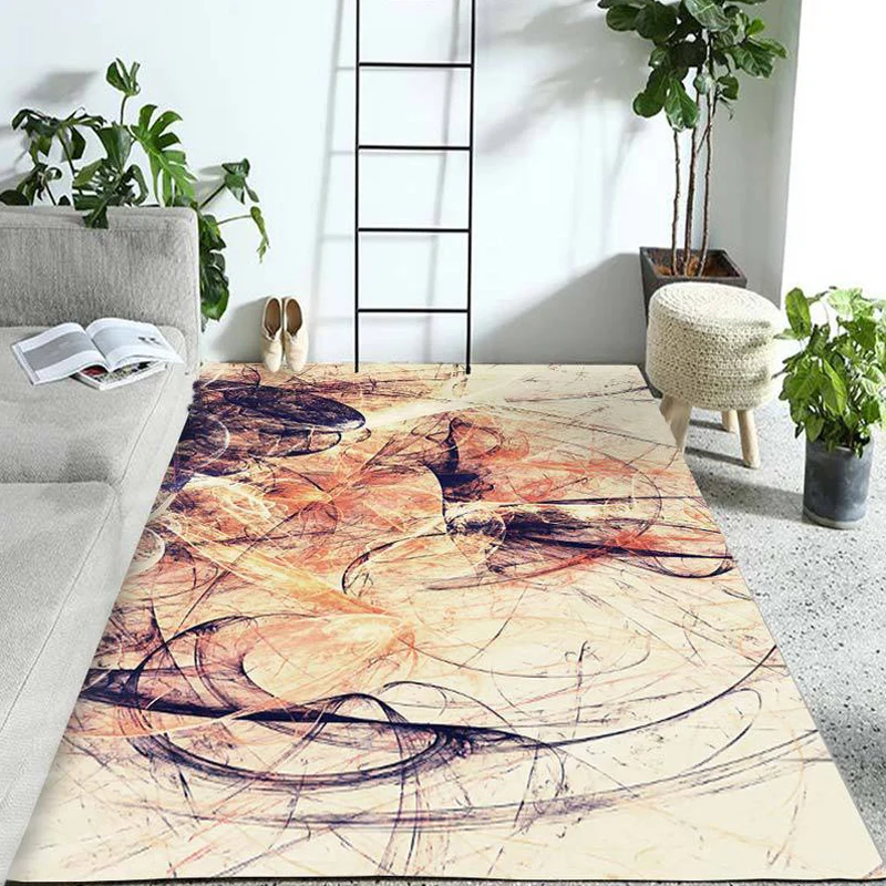 Orange und Beige, lässiger Teppich, abstrakter Polyester-Teppich, rutschfeste Rückseite, waschbarer Teppich für Wohnzimmer...