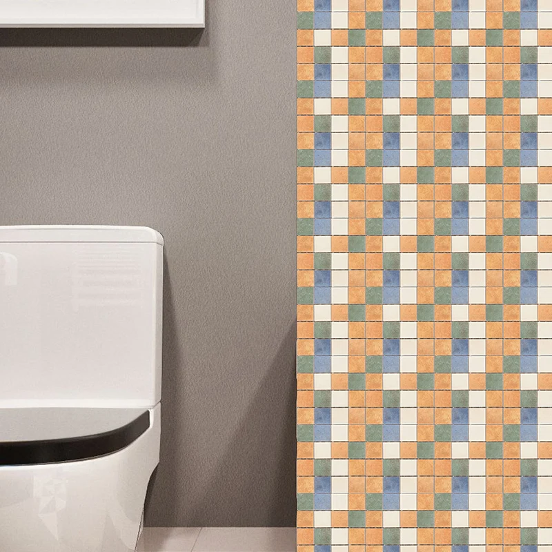 Orangefarbene Bohemian-Tapetenpaneele, 6,5 m² große Mosaikfliesen-Wanddekoration für den Waschraum Clearhalo