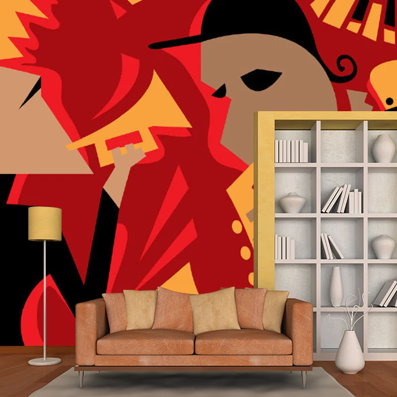 Orange-roter Trompetenjungen-Wandaufkleber, schmutzabweisende Wanddekoration für Jungenschlafzimmer Clearhalo