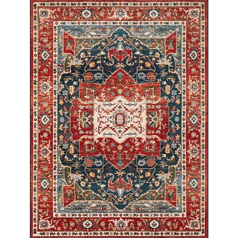 Orientalischer marokkanischer Teppich mit rotem Medaillon, Blatt- und Blumenmuster, Teppich aus Polyester, waschbar, rutsc...