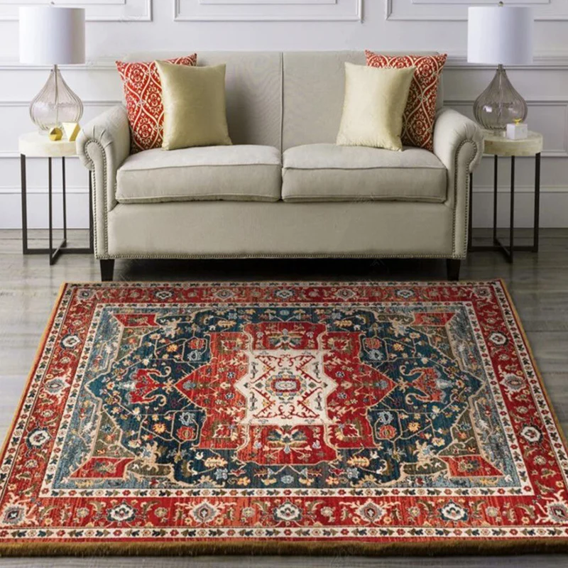 Orientalischer marokkanischer Teppich mit rotem Medaillon, Blatt- und Blumenmuster, Teppich aus Polyester, waschbar, rutsc...