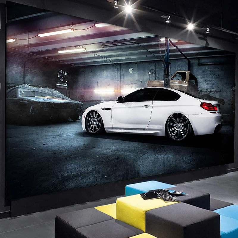 Originales Auto- und Fabrik-Wandbild, weiße und blaue Wand, Autoladen-Wanddekoration, individuelle Größe erhältlich Clearhalo