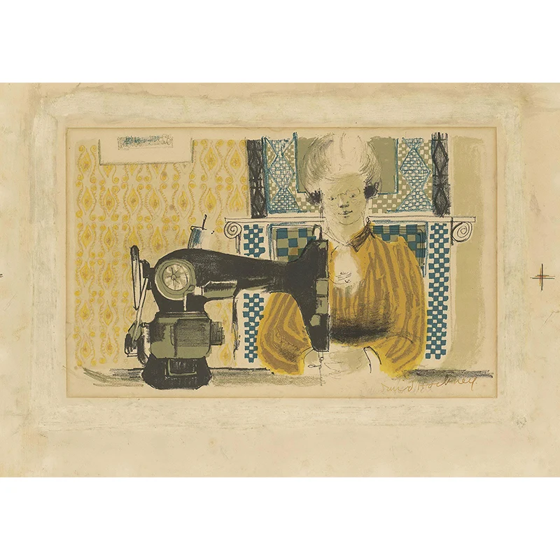 Pastellfarbene Art-Deco-Wandbilder Originalgröße, Frau mit Nähmaschine, Zeichnung, Wandverkleidung für Zuhause Clearhalo