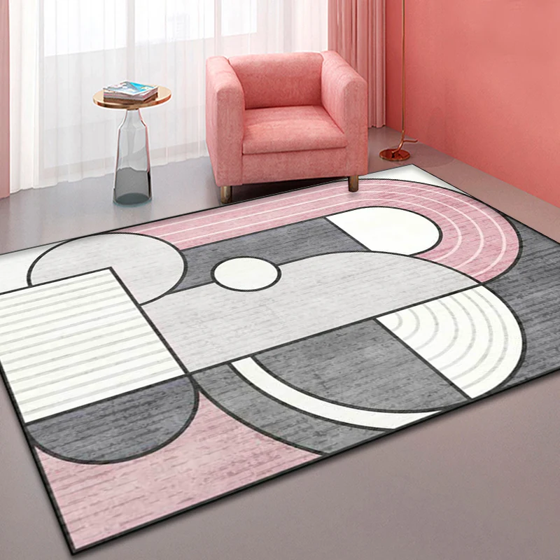 Pastellrosa Geometrie-Teppich, synthetischer, moderner Teppich, waschbarer Innenteppich für Wohnzimmer Clearhalo
