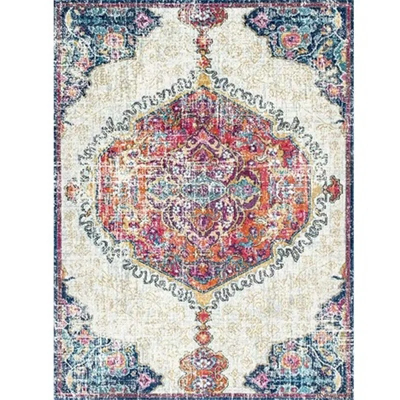 Persischer Heimteppich, mehrfarbig, symmetrischer Druck, Polyester, rutschfeste Unterseite, maschinenwaschbar, schmutzabwe...